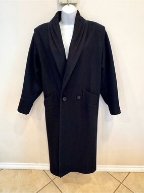Women’s Vintage Jay Jacobs Black Long Wool Lined Double Breasted Overcoat/EUC